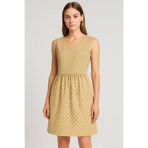 Bigio Collection Womens‎ 8 Polka Dot Dress Sleeveless Tan White Retro Playful